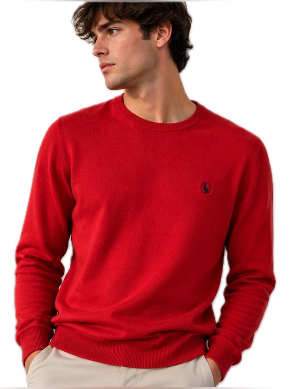 El Ganso Red Cotton Crewneck Sweater Embroidered Logo Preppy Small